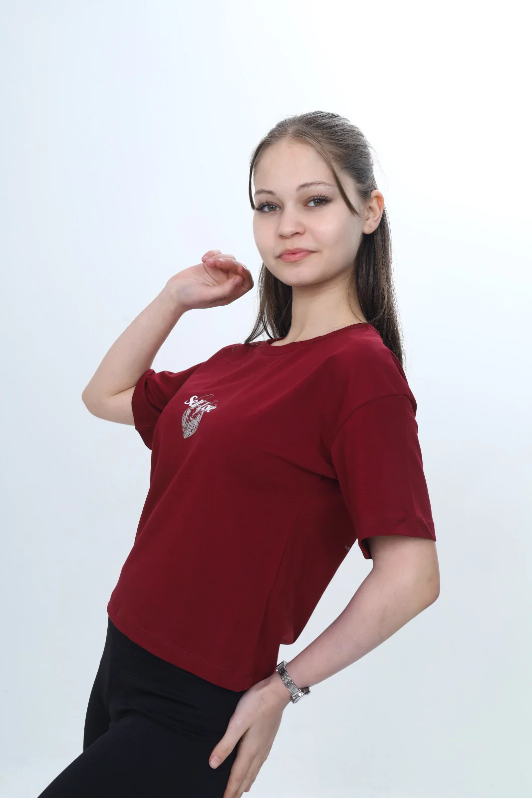 Toontoy Kız Çocuk Bisiklet Yaka Kısa kollu Baskılı Tişört 24972