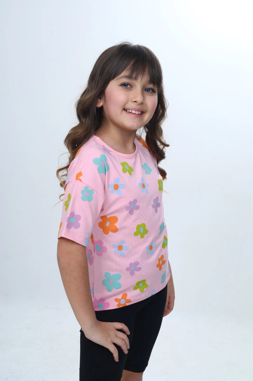 Toontoy Kız Çocuk Bisiklet Yaka Kısa Kollu Baskılı Tişört 24980