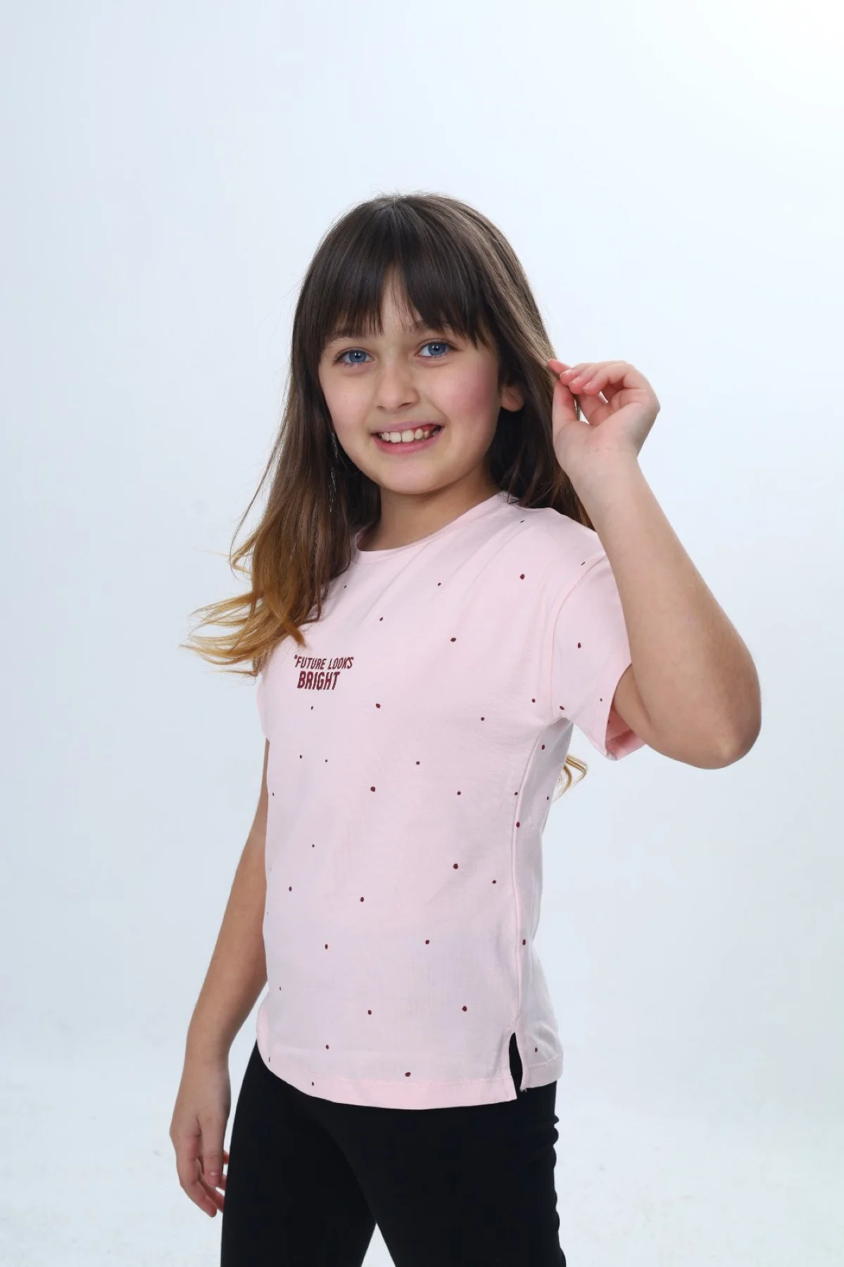 Toontoy Kız Çocuk Bisiklet Yaka Düşük Omuz Kısa Kollu  Baskılı Ti