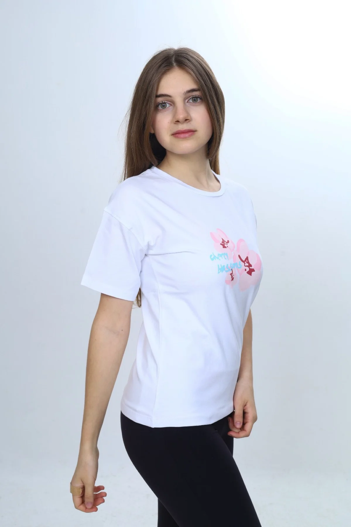 Toontoy Kız Çocuk Bisiklet Yaka Düşük Omuz Kısa Kollu Baskılı Tiş