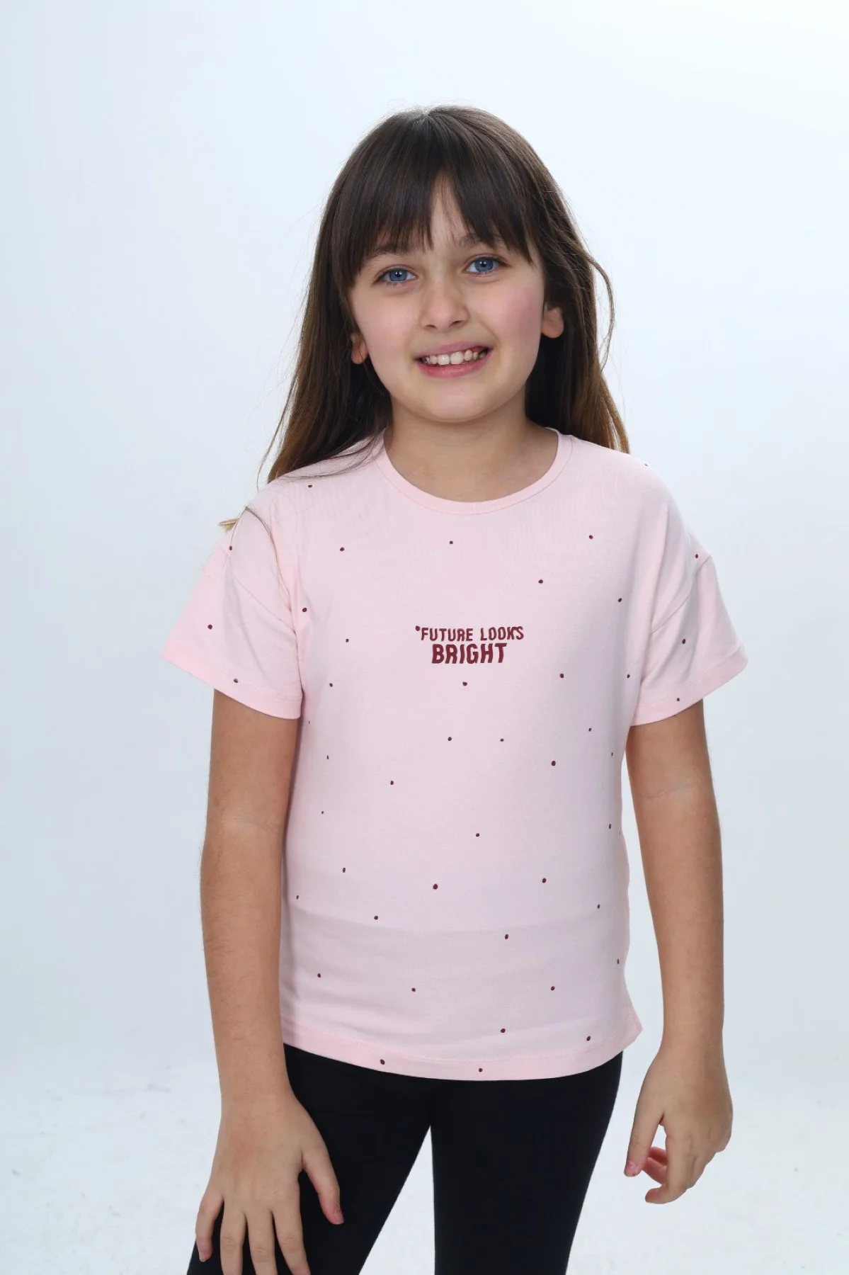 Toontoy Kız Çocuk Bisiklet Yaka Düşük Omuz Kısa Kollu  Baskılı Ti