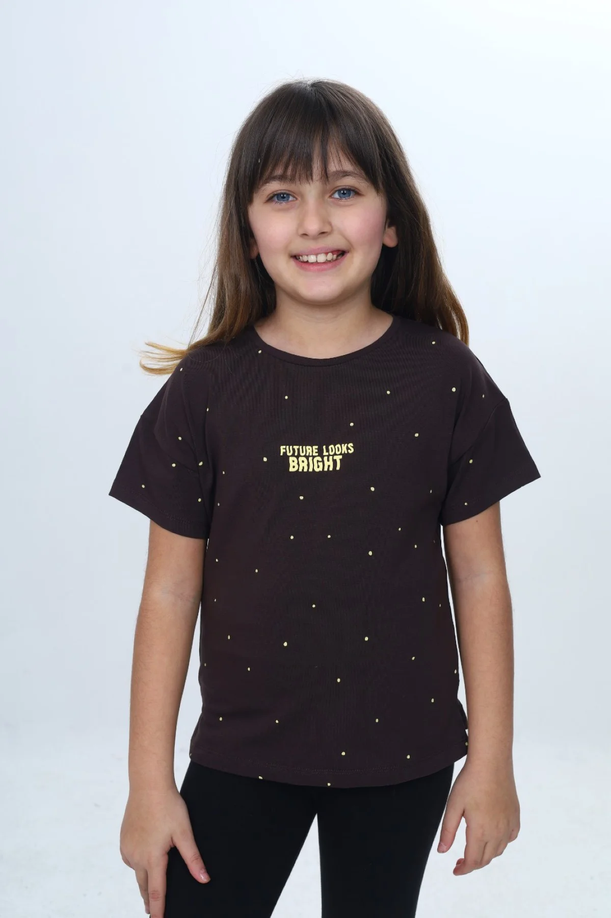 Toontoy Kız Çocuk Bisiklet Yaka Düşük Omuz Kısa Kollu  Baskılı Ti