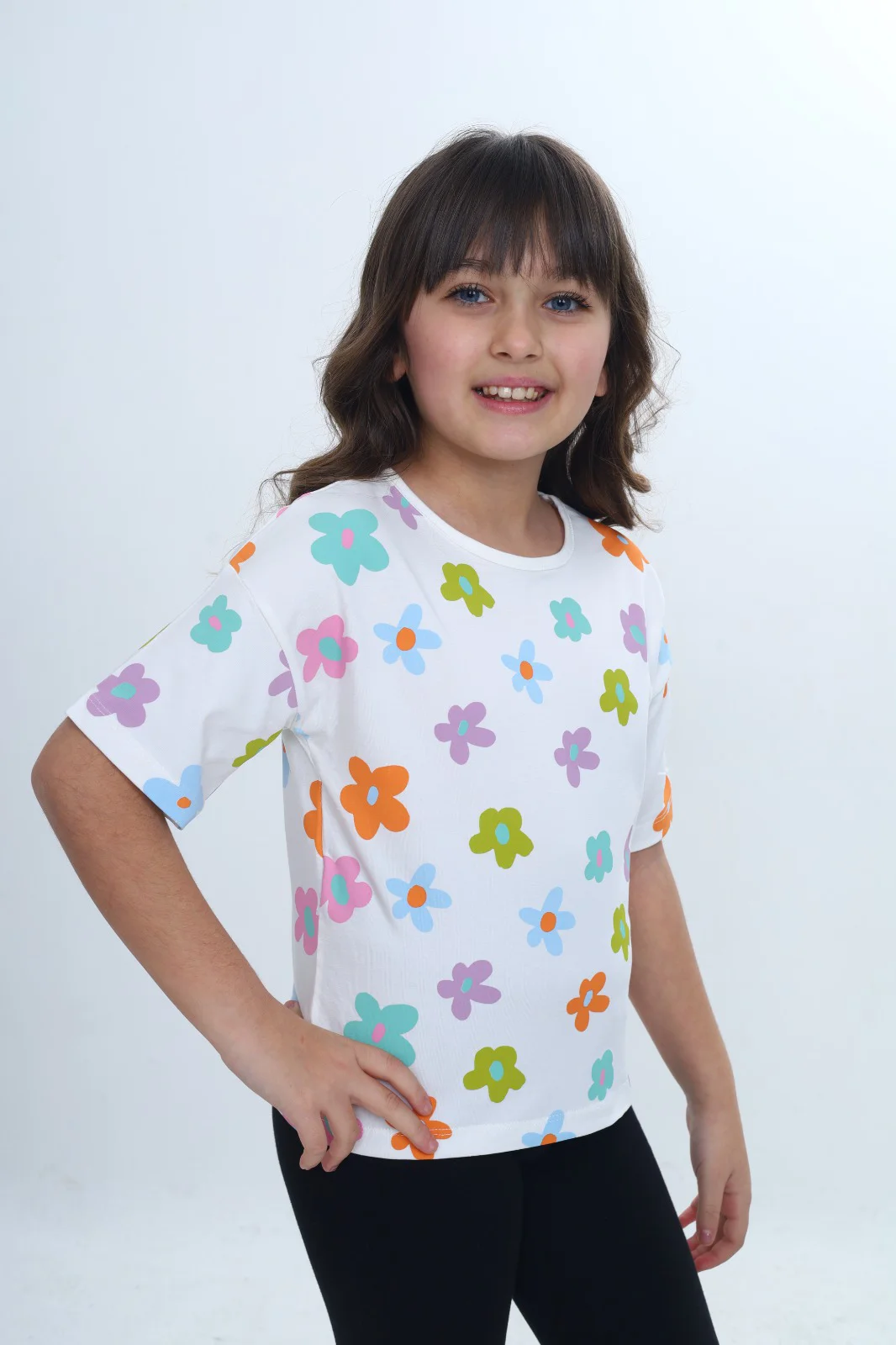 Toontoy Kız Çocuk Bisiklet Yaka Kısa Kollu Baskılı Tişört 24980