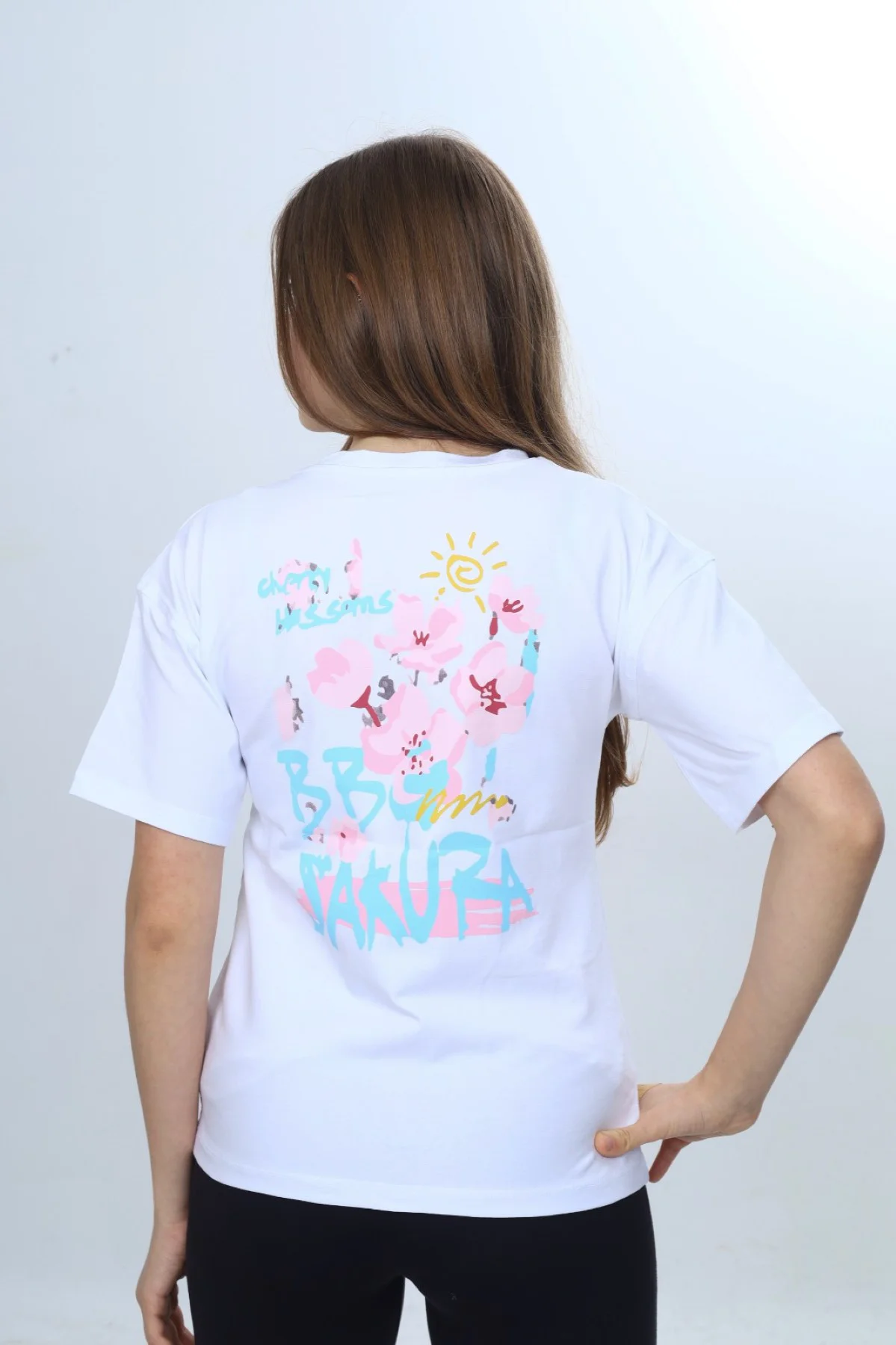 Toontoy Kız Çocuk Bisiklet Yaka Düşük Omuz Kısa Kollu Baskılı Tiş