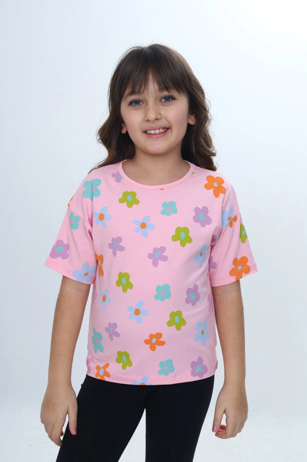 Toontoy Kız Çocuk Bisiklet Yaka Kısa Kollu Baskılı Tişört 24980
