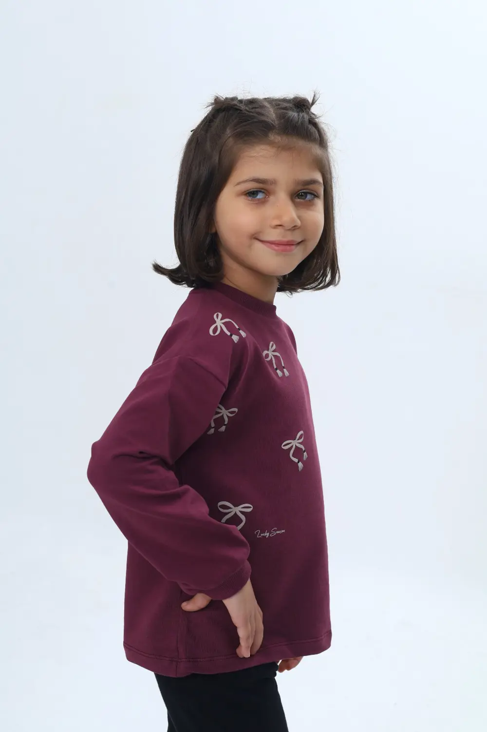 Toontoy Kız Çocuk Fiyonk Kabaran Baskılı Sweatshirt