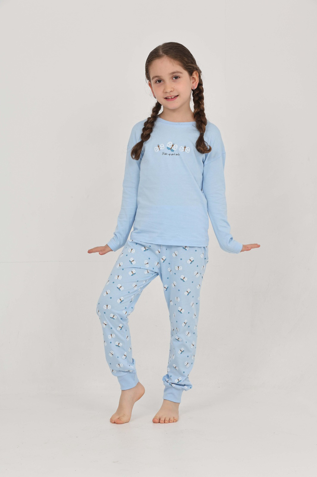 Toontoy Kız Çocuk Kelebek Baskılı Pijama Takım