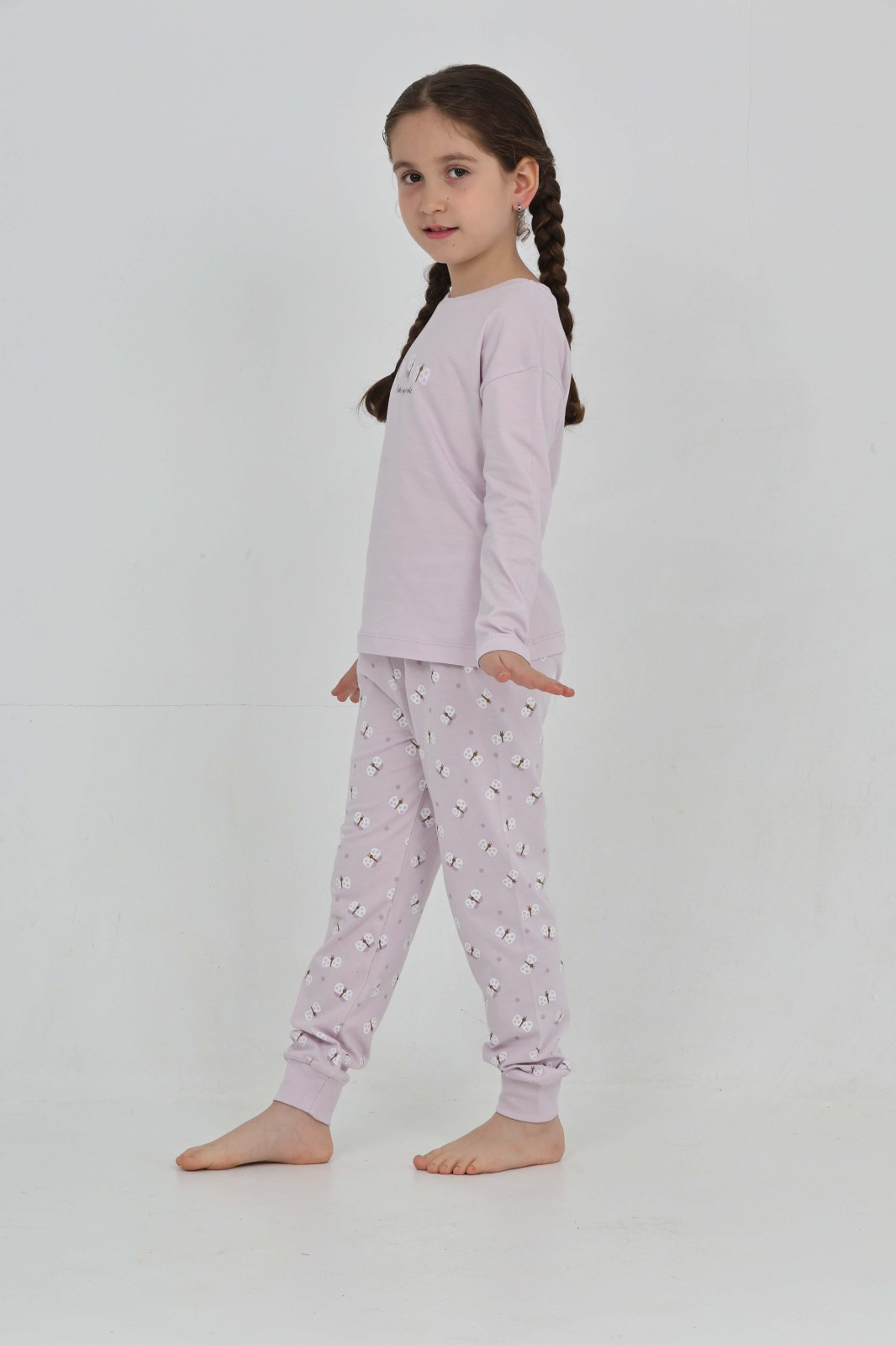 Toontoy Kız Çocuk Kelebek Baskılı Pijama Takım