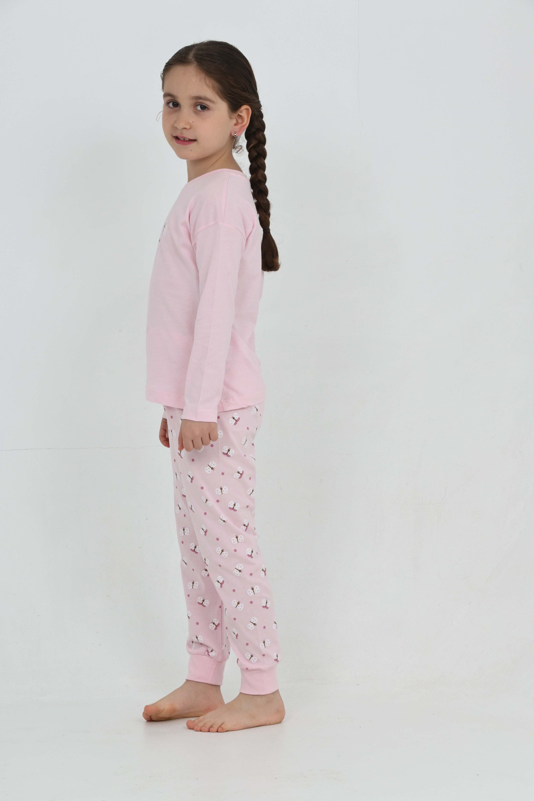 Toontoy Kız Çocuk Kelebek Baskılı Pijama Takım