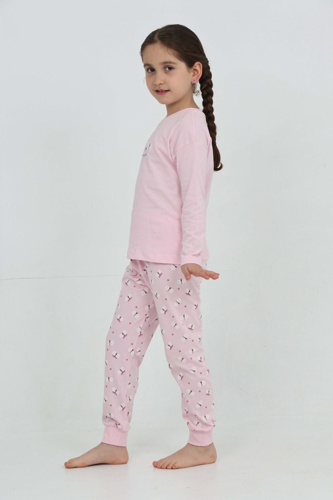 Toontoy Kız Çocuk Kelebek Baskılı Pijama Takım
