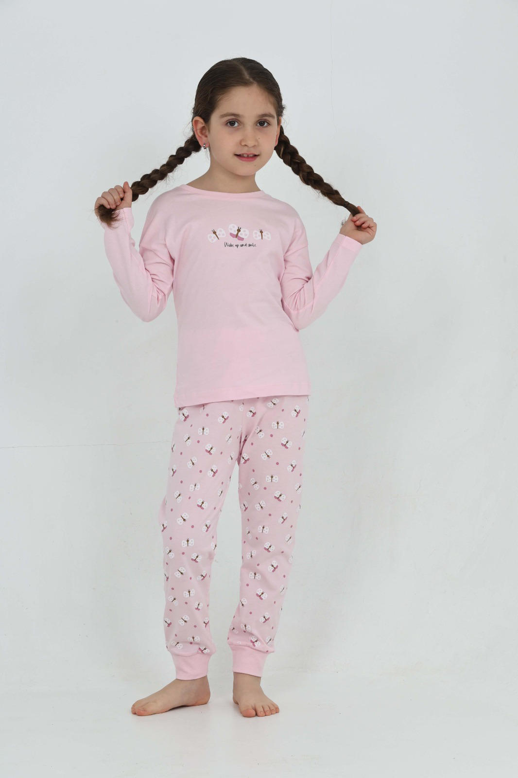 Toontoy Kız Çocuk Kelebek Baskılı Pijama Takım