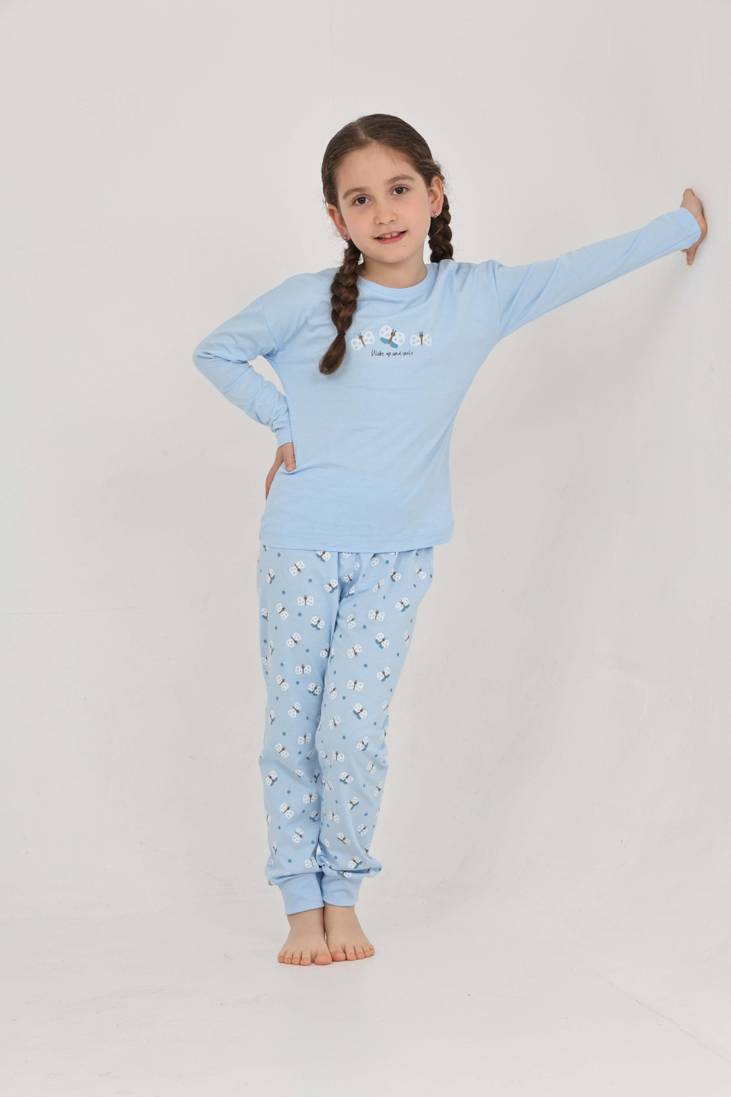 Toontoy Kız Çocuk Kelebek Baskılı Pijama Takım