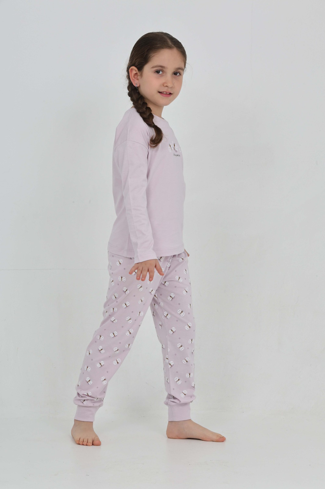 Toontoy Kız Çocuk Kelebek Baskılı Pijama Takım
