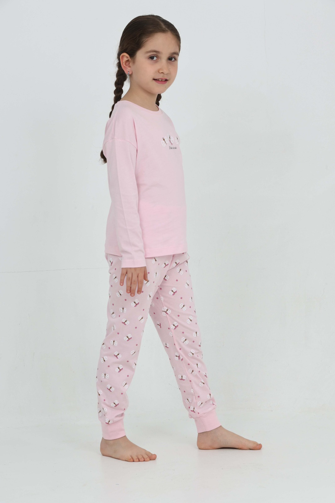 Toontoy Kız Çocuk Kelebek Baskılı Pijama Takım