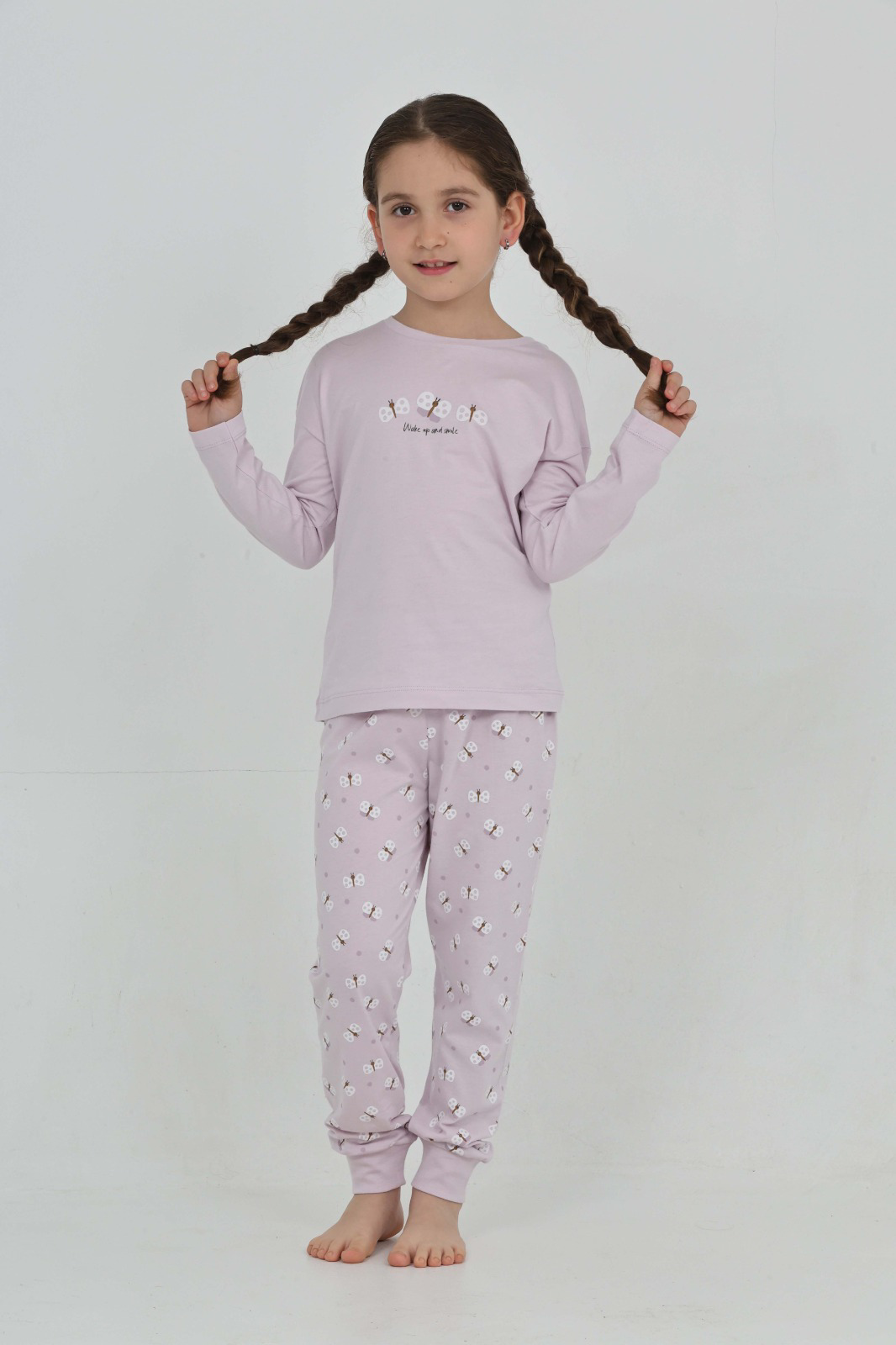 Toontoy Kız Çocuk Kelebek Baskılı Pijama Takım