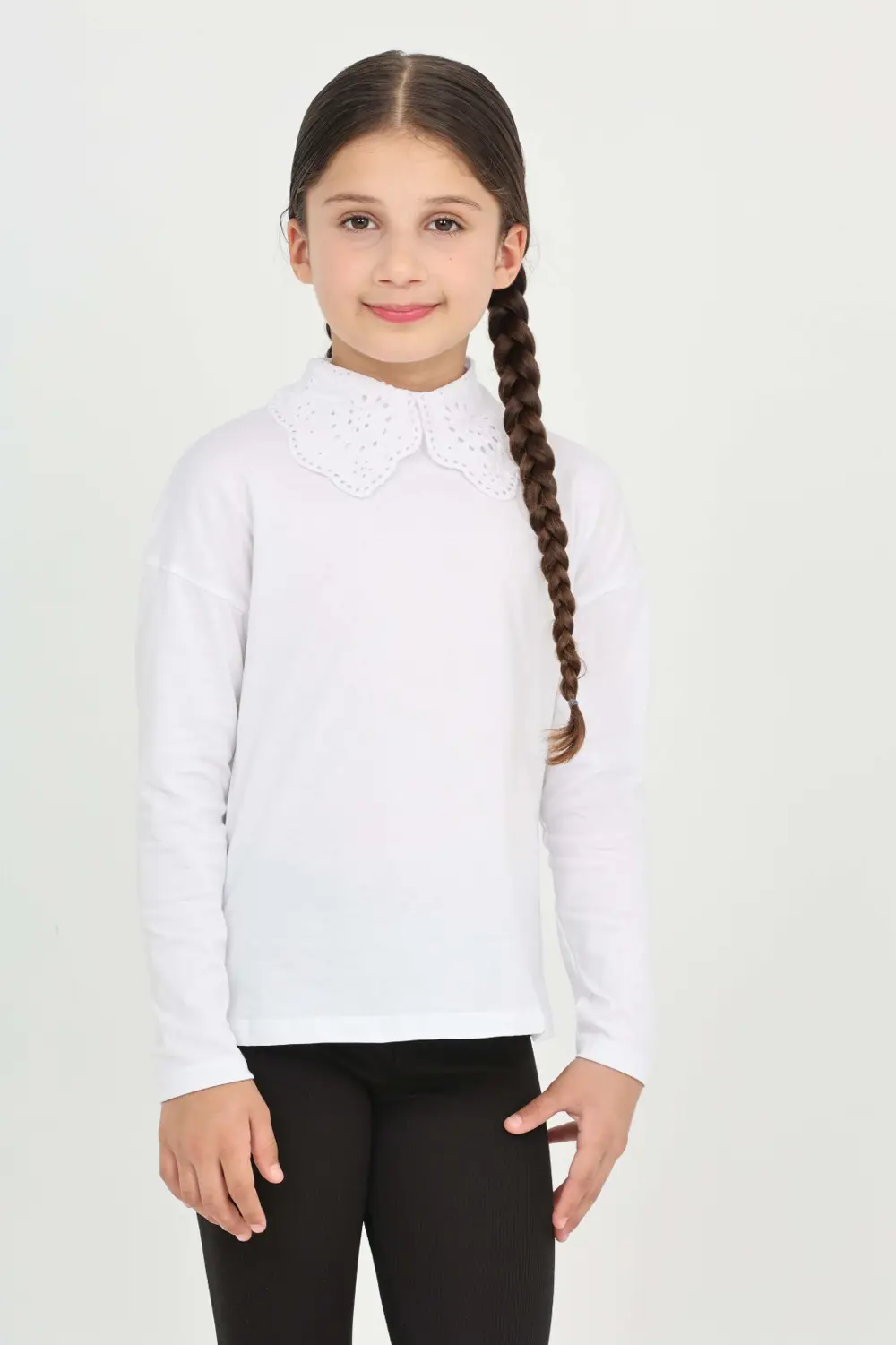 Toontoy Kız Çocuk Okul Dantel Yaka Tişört