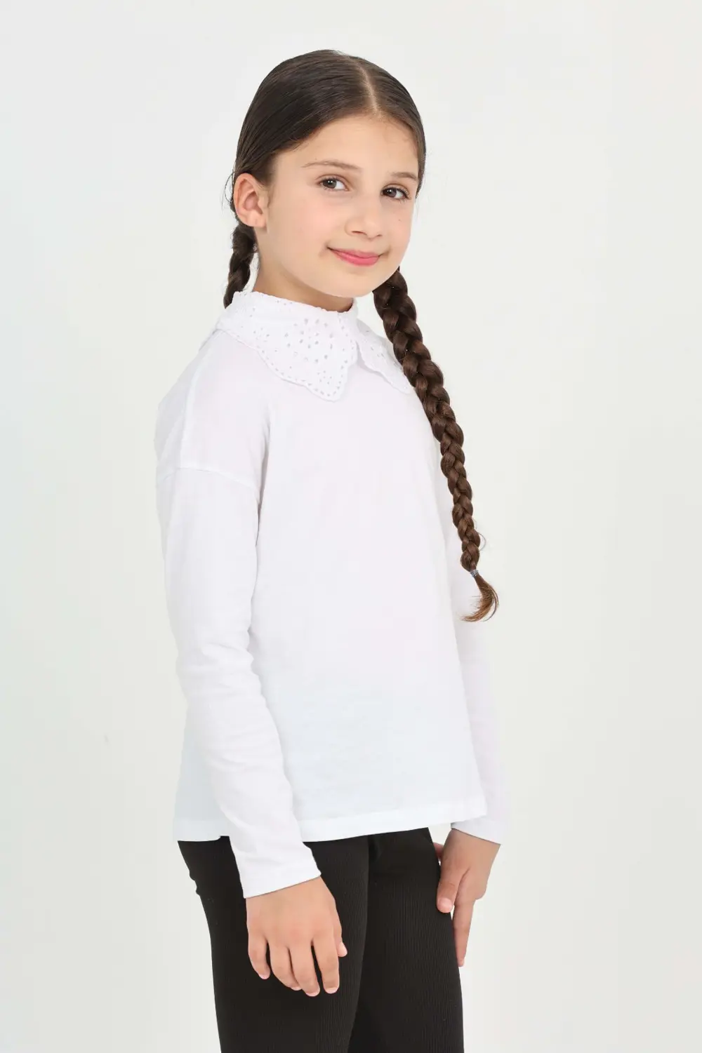 Toontoy Kız Çocuk Okul Dantel Yaka Tişört