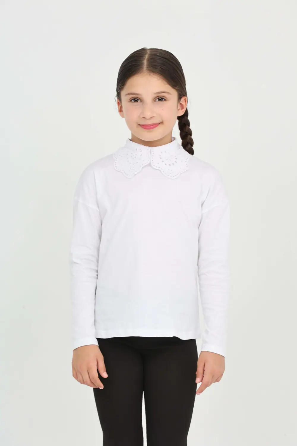 Toontoy Kız Çocuk Okul Dantel Yaka Tişört
