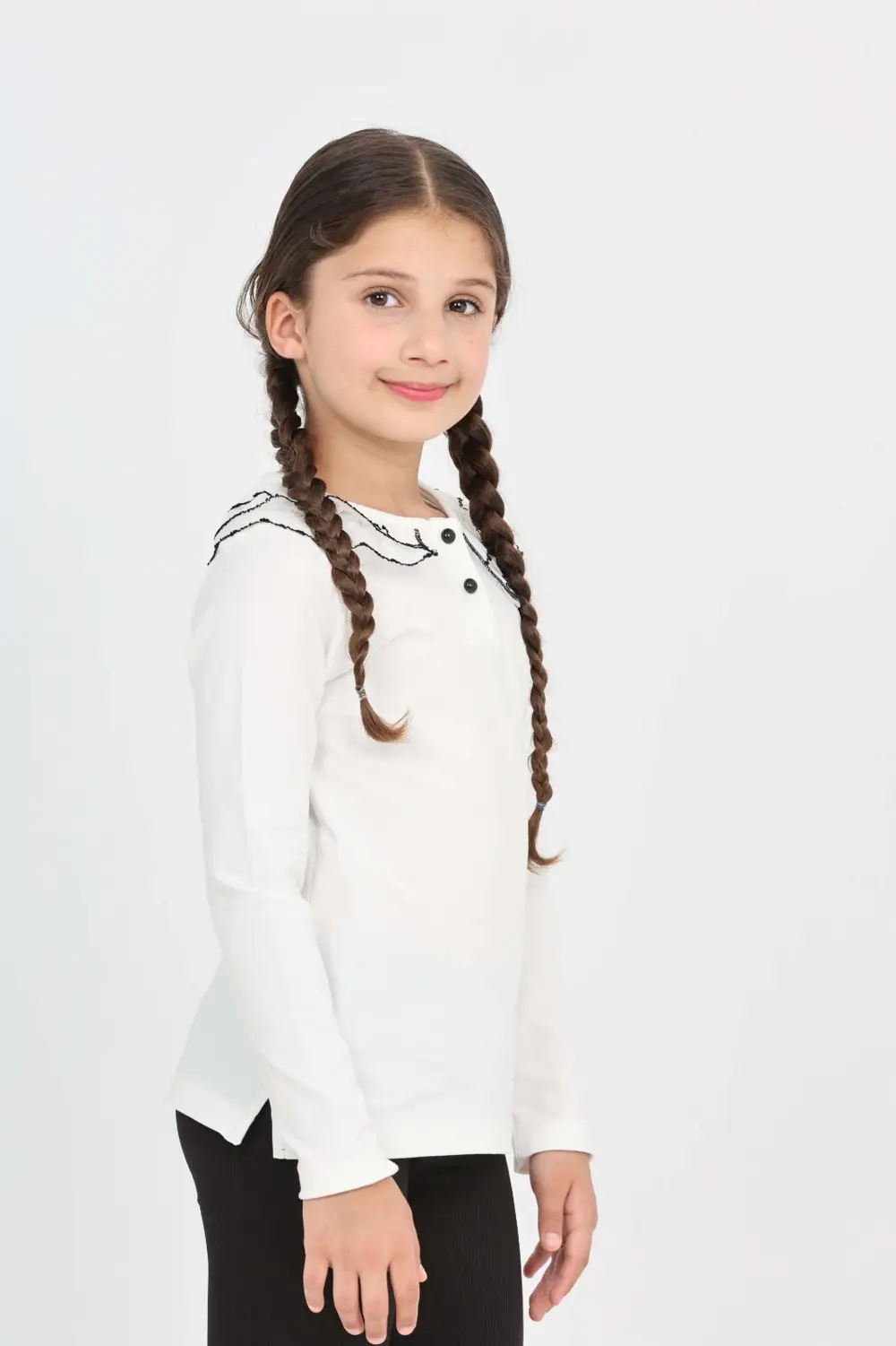 Toontoy Kız Çocuk Okul Yakası Güpürlü Tişört