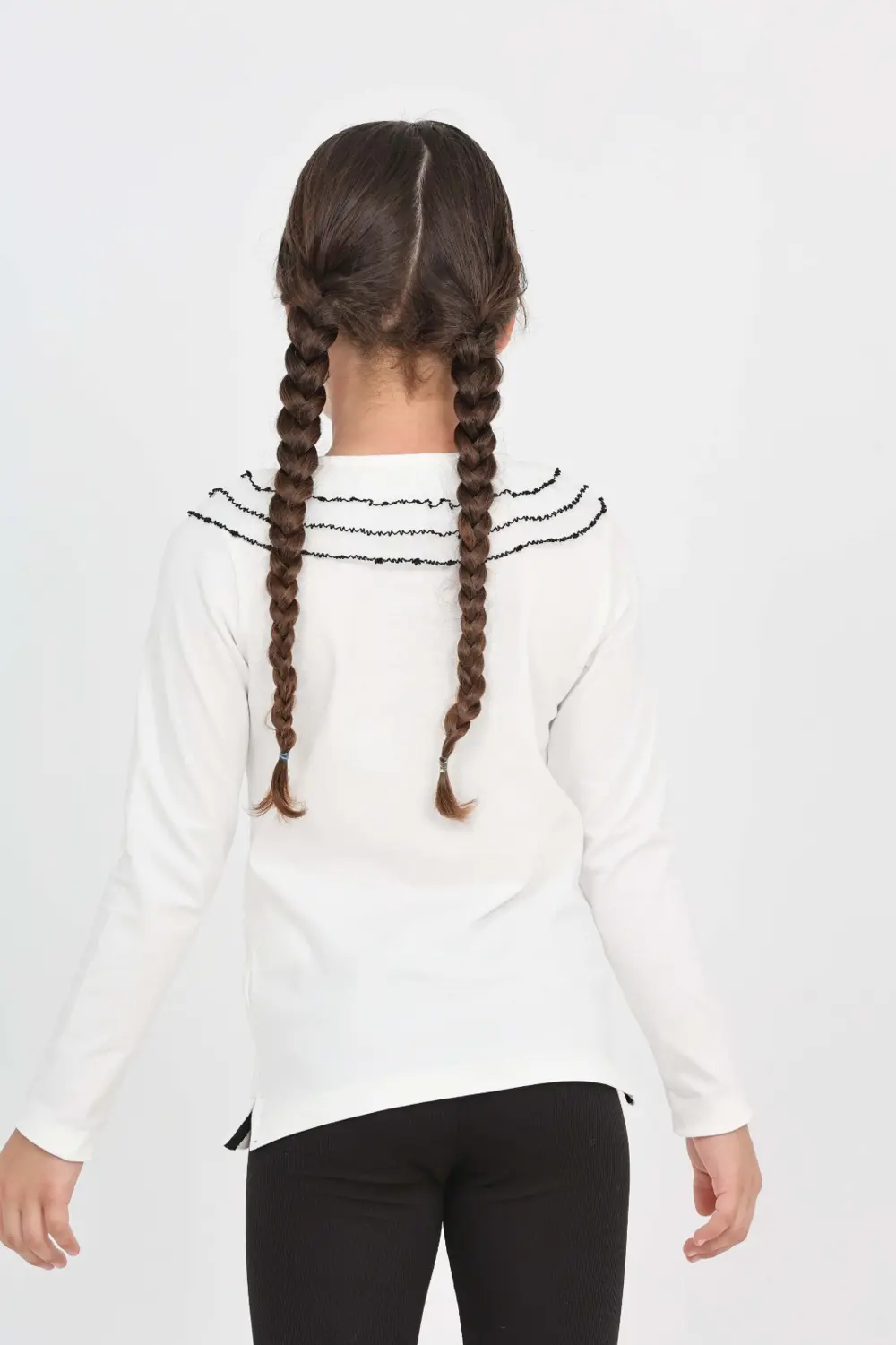 Toontoy Kız Çocuk Okul Yakası Güpürlü Tişört