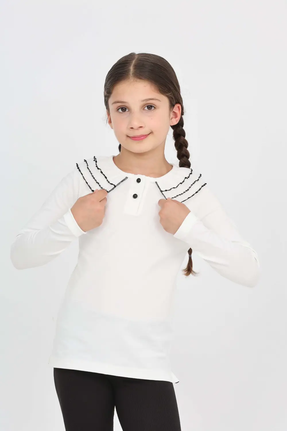 Toontoy Kız Çocuk Okul Yakası Güpürlü Tişört