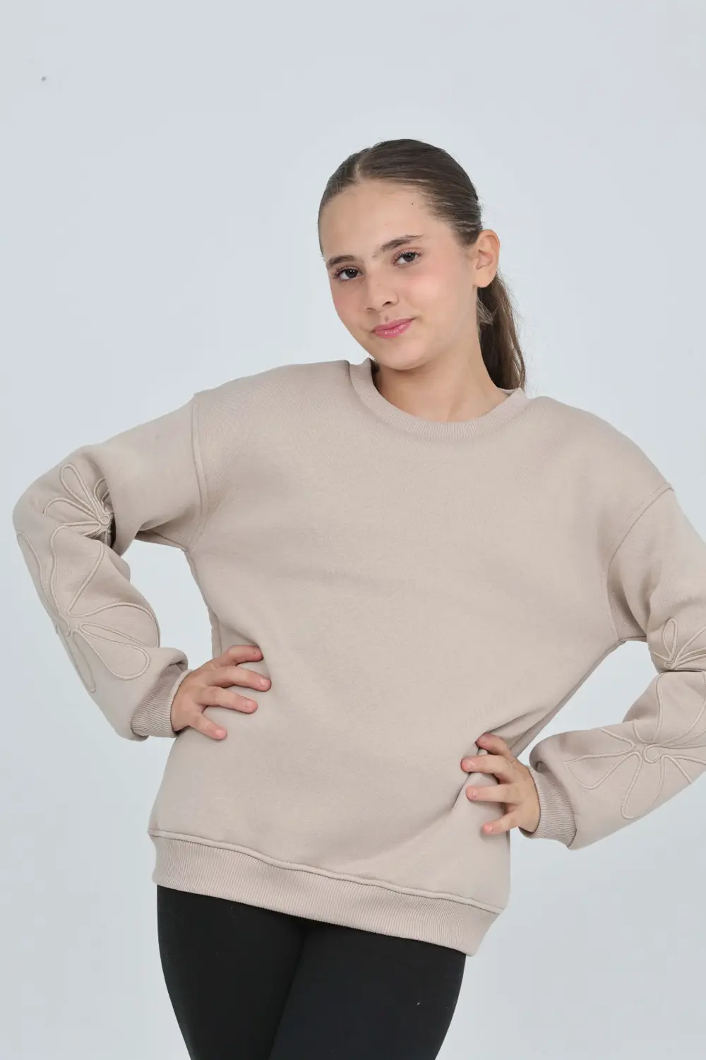 Toontoy Kız Çocuk Relax Fit Bisiklet Yaka Düşük Omuz Sweatshirt