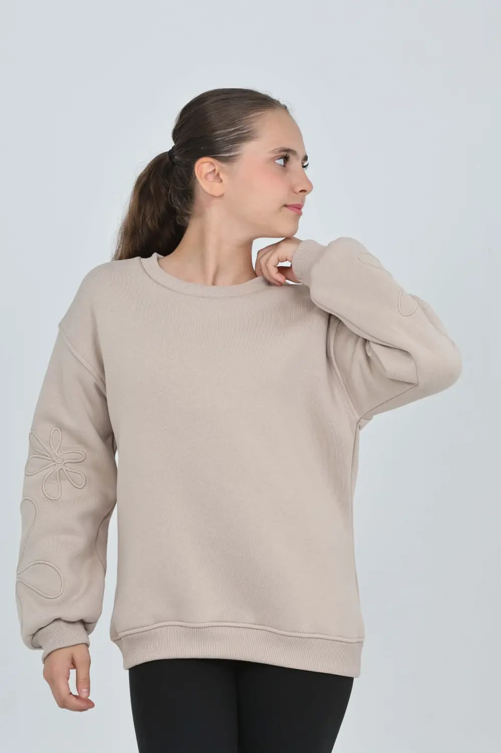 Toontoy Kız Çocuk Relax Fit Bisiklet Yaka Düşük Omuz Sweatshirt