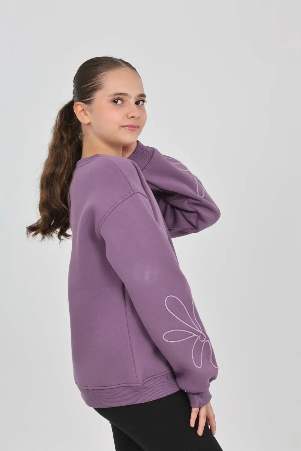 Toontoy Kız Çocuk Relax Fit Bisiklet Yaka Düşük Omuz Sweatshirt