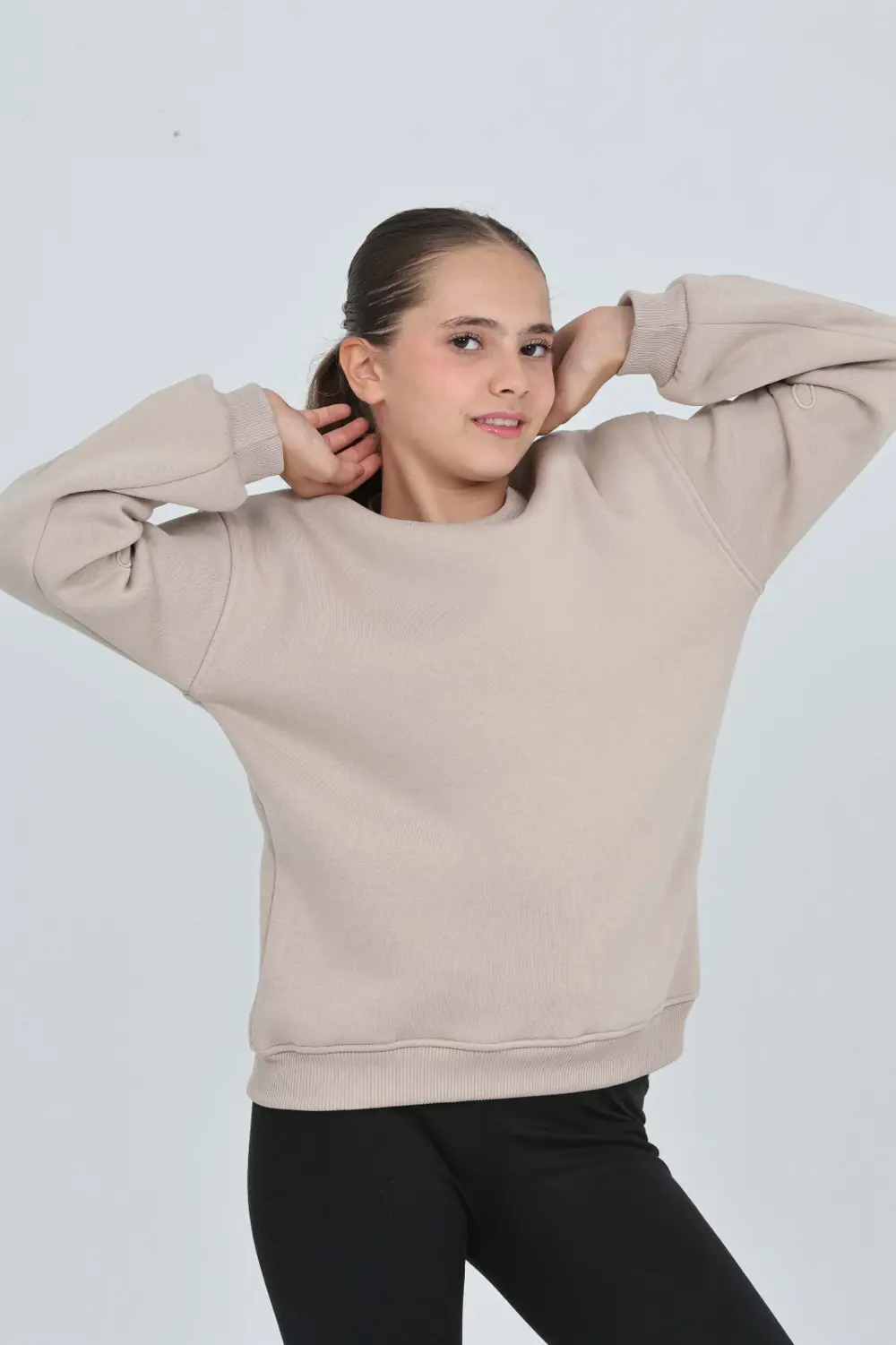 Toontoy Kız Çocuk Relax Fit Bisiklet Yaka Düşük Omuz Sweatshirt
