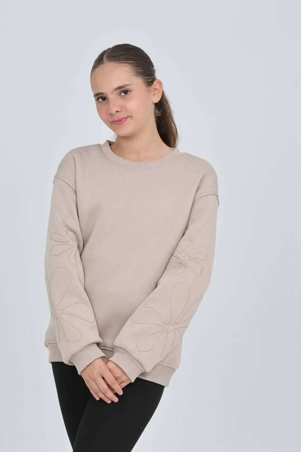 Toontoy Kız Çocuk Relax Fit Bisiklet Yaka Düşük Omuz Sweatshirt