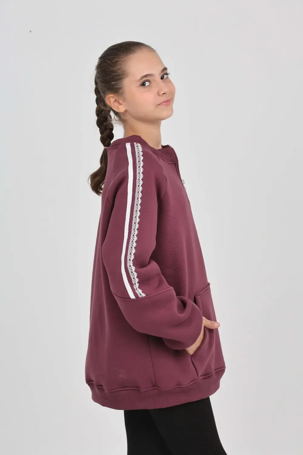 Toontoy Kız Çocuk Relax Fit Yarım Balıkçı Yaka Reglan Kol Sweatsh