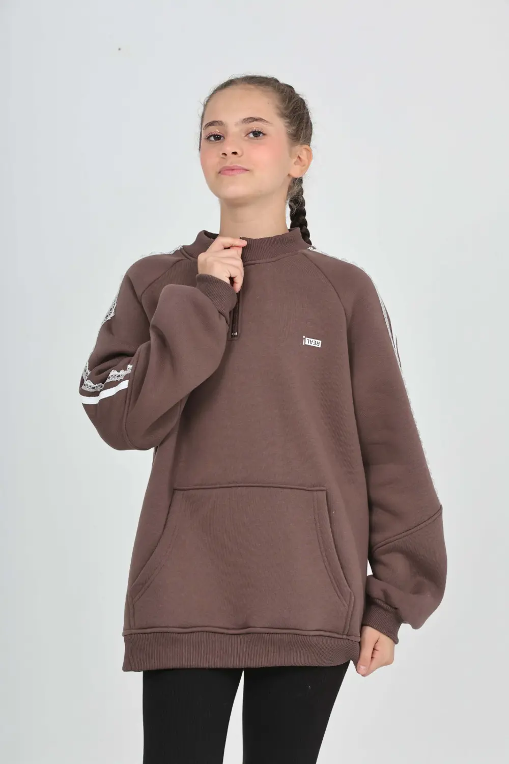 Toontoy Kız Çocuk Relax Fit Yarım Balıkçı Yaka Reglan Kol Sweatsh