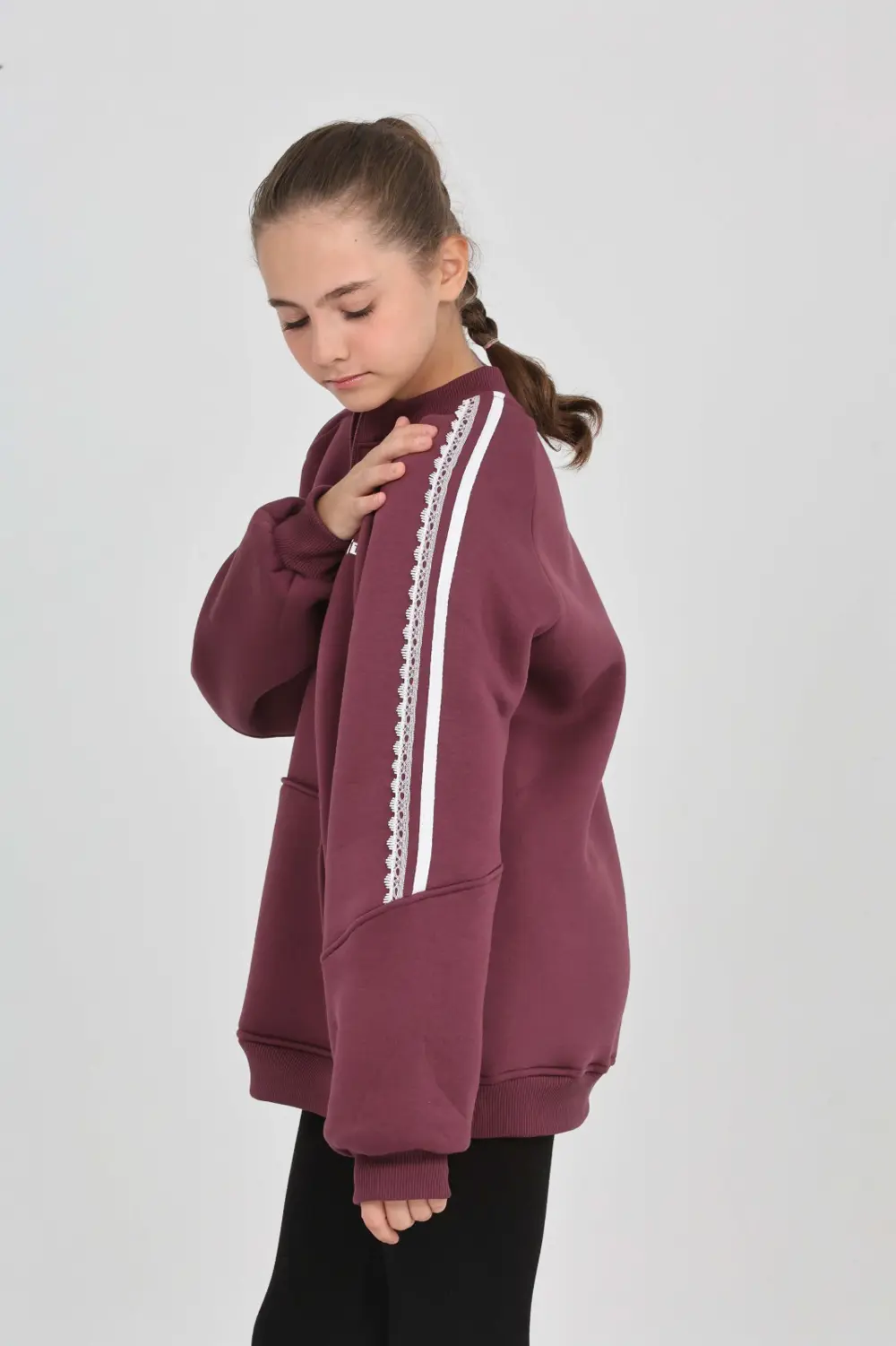 Toontoy Kız Çocuk Relax Fit Yarım Balıkçı Yaka Reglan Kol Sweatsh