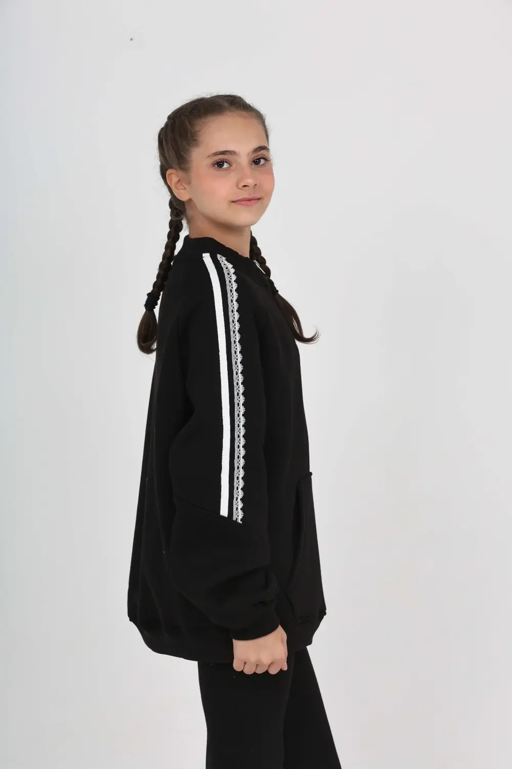 Toontoy Kız Çocuk Relax Fit Yarım Balıkçı Yaka Reglan Kol Sweatsh