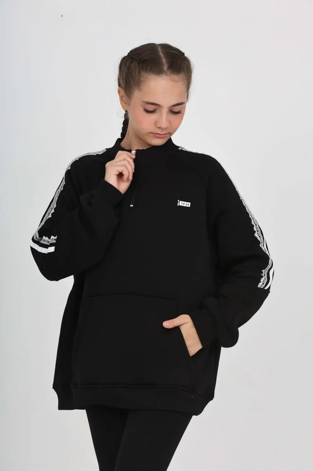 Toontoy Kız Çocuk Relax Fit Yarım Balıkçı Yaka Reglan Kol Sweatsh