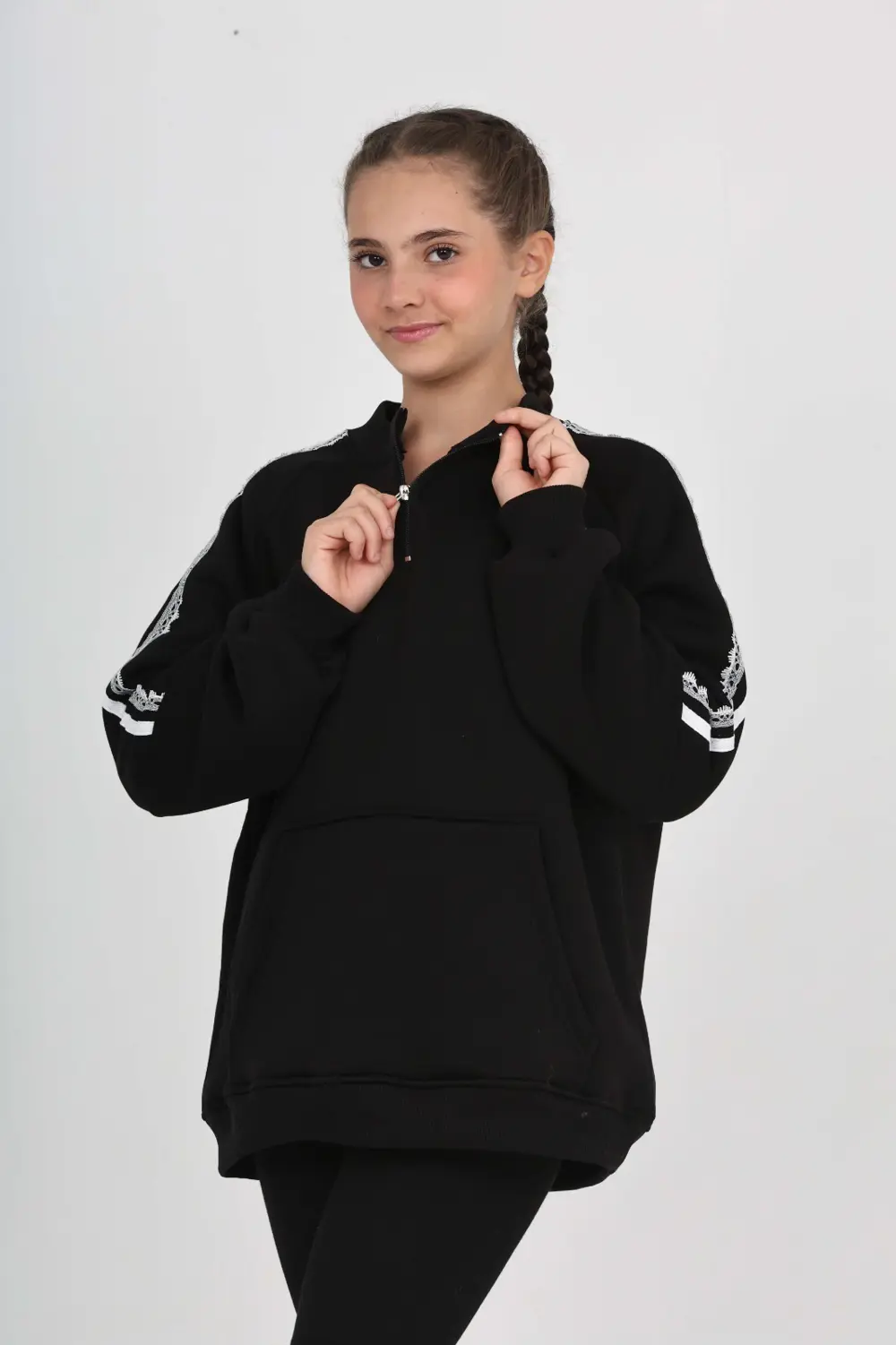 Toontoy Kız Çocuk Relax Fit Yarım Balıkçı Yaka Reglan Kol Sweatsh