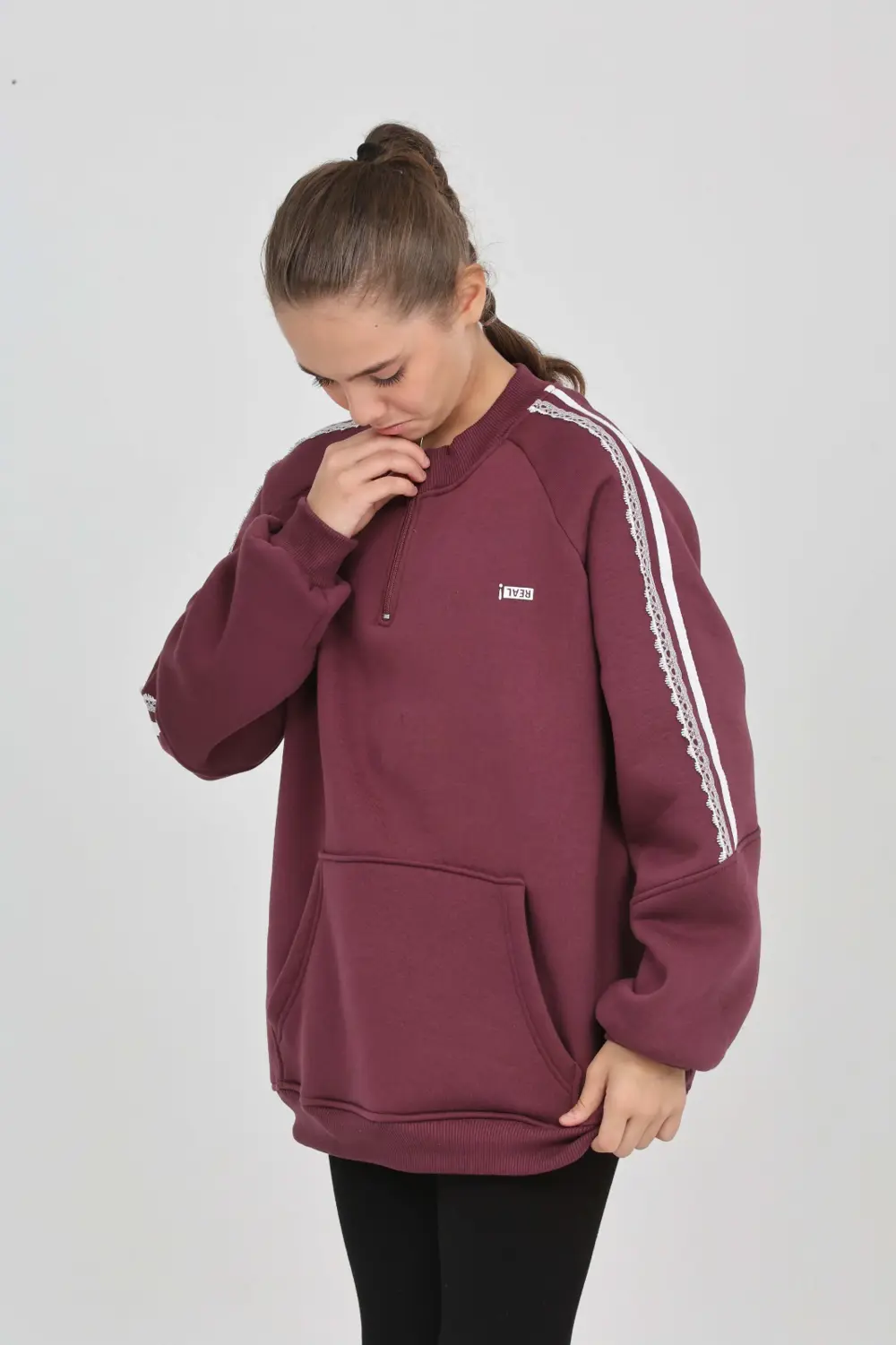 Toontoy Kız Çocuk Relax Fit Yarım Balıkçı Yaka Reglan Kol Sweatsh
