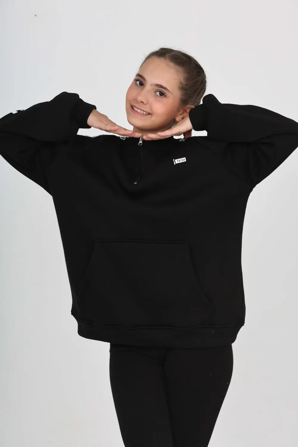 Toontoy Kız Çocuk Relax Fit Yarım Balıkçı Yaka Reglan Kol Sweatsh