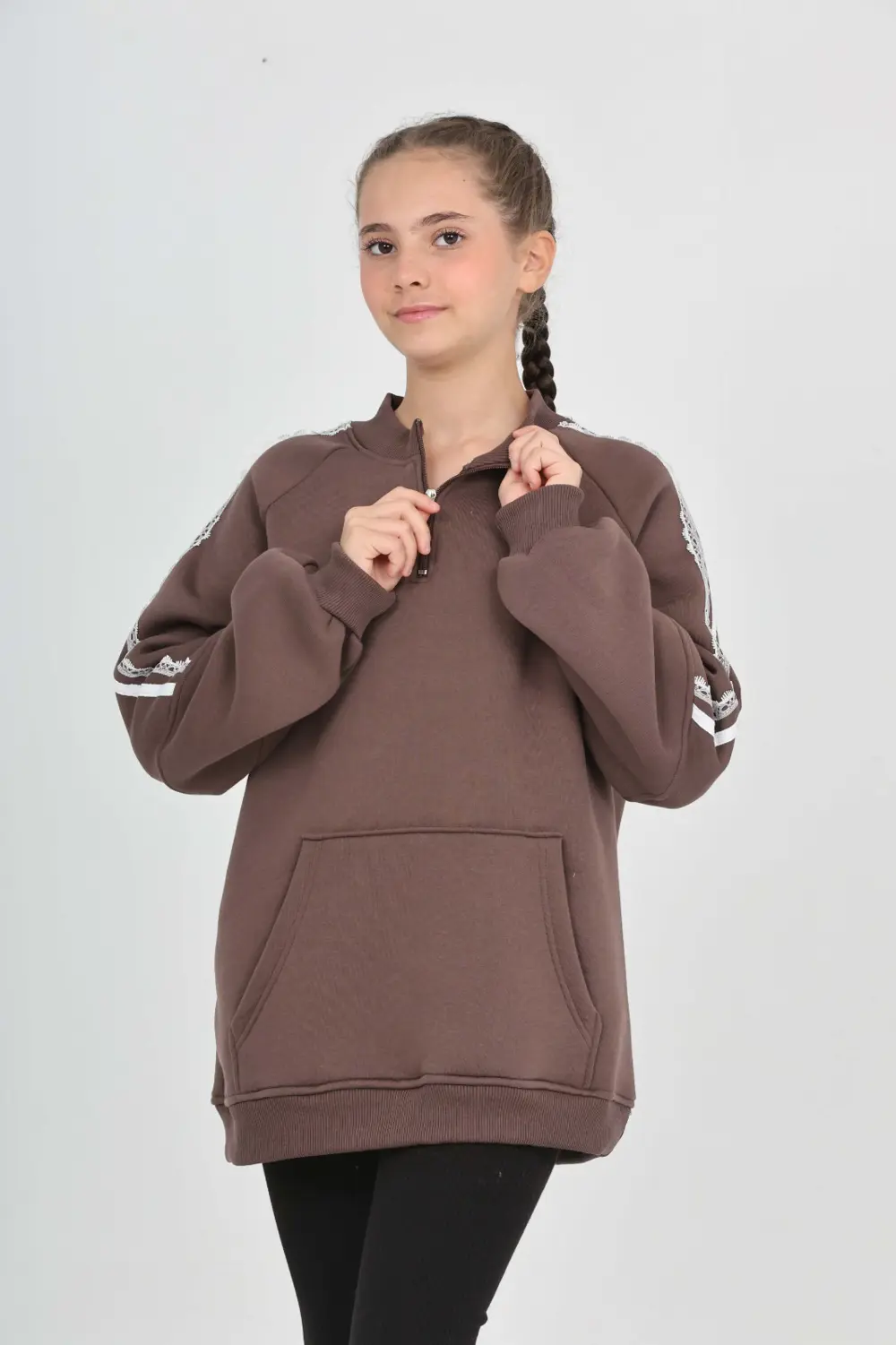 Toontoy Kız Çocuk Relax Fit Yarım Balıkçı Yaka Reglan Kol Sweatsh