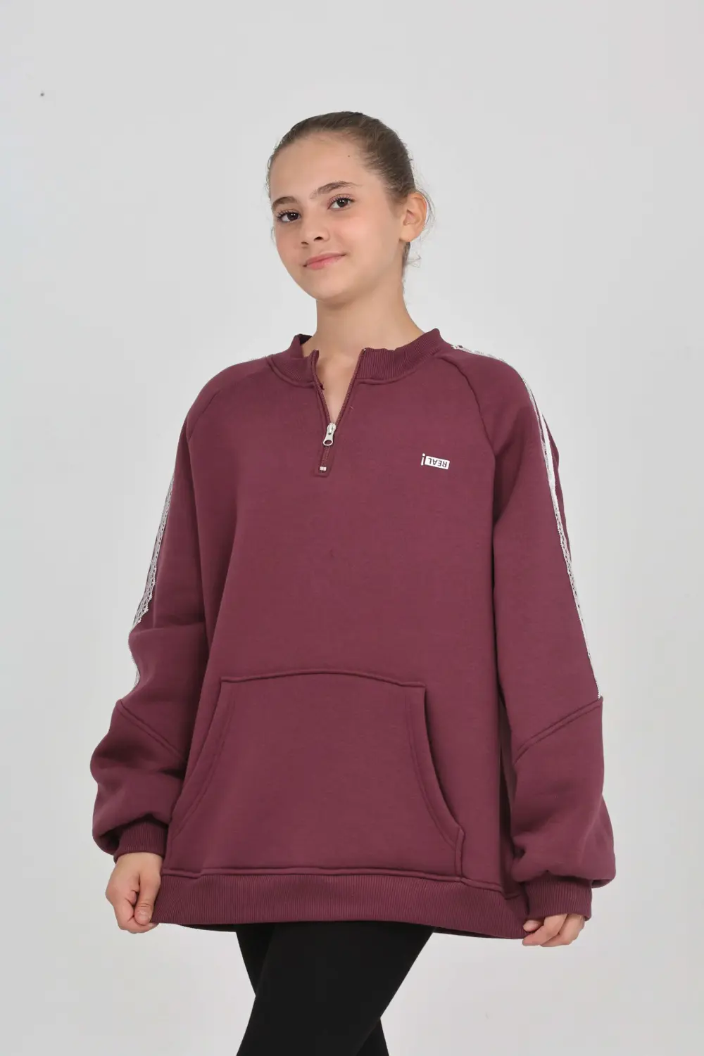 Toontoy Kız Çocuk Relax Fit Yarım Balıkçı Yaka Reglan Kol Sweatsh