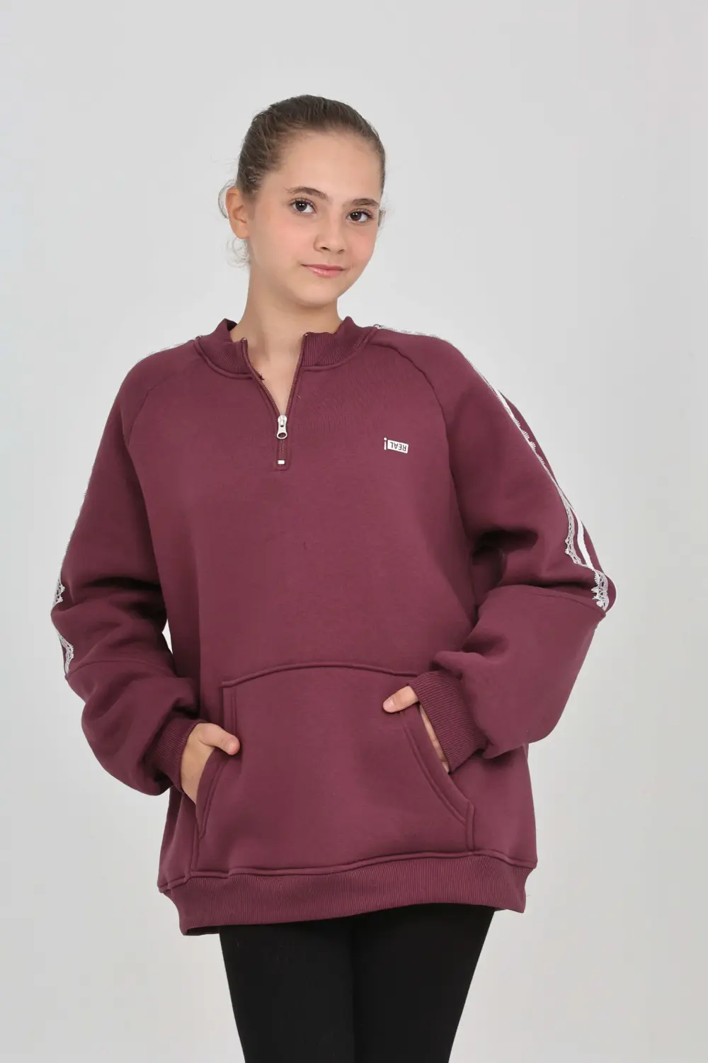 Toontoy Kız Çocuk Relax Fit Yarım Balıkçı Yaka Reglan Kol Sweatsh