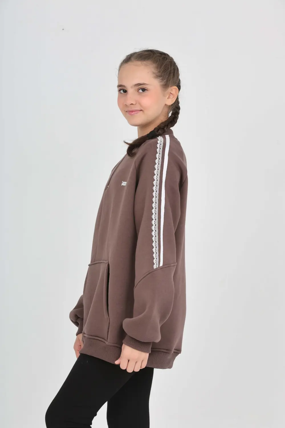 Toontoy Kız Çocuk Relax Fit Yarım Balıkçı Yaka Reglan Kol Sweatsh