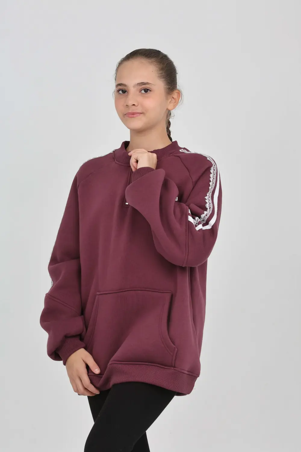 Toontoy Kız Çocuk Relax Fit Yarım Balıkçı Yaka Reglan Kol Sweatsh
