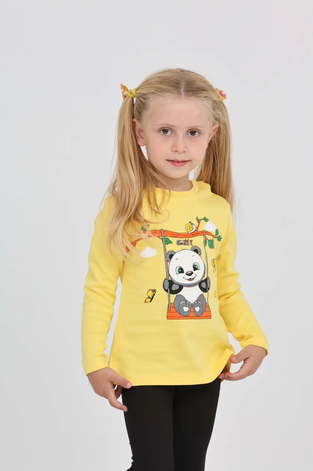 Toontoy Kız Çocuk Sallanan Panda Baskılı Sweatshirt
