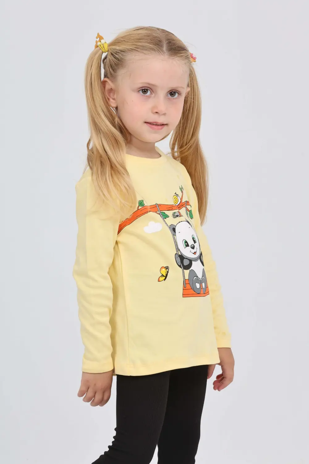 Toontoy Kız Çocuk Sallanan Panda Baskılı Sweatshirt