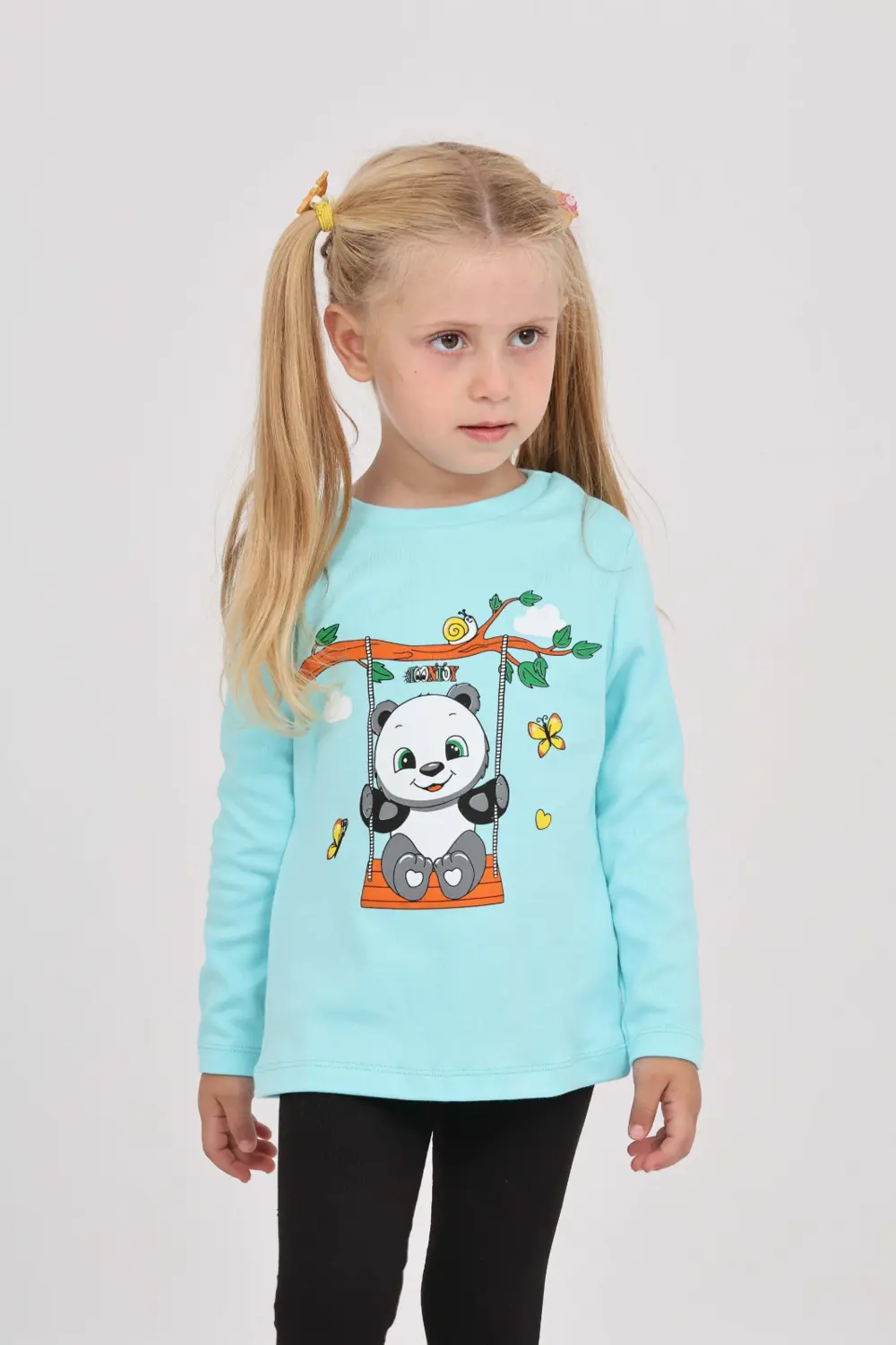 Toontoy Kız Çocuk Sallanan Panda Baskılı Sweatshirt