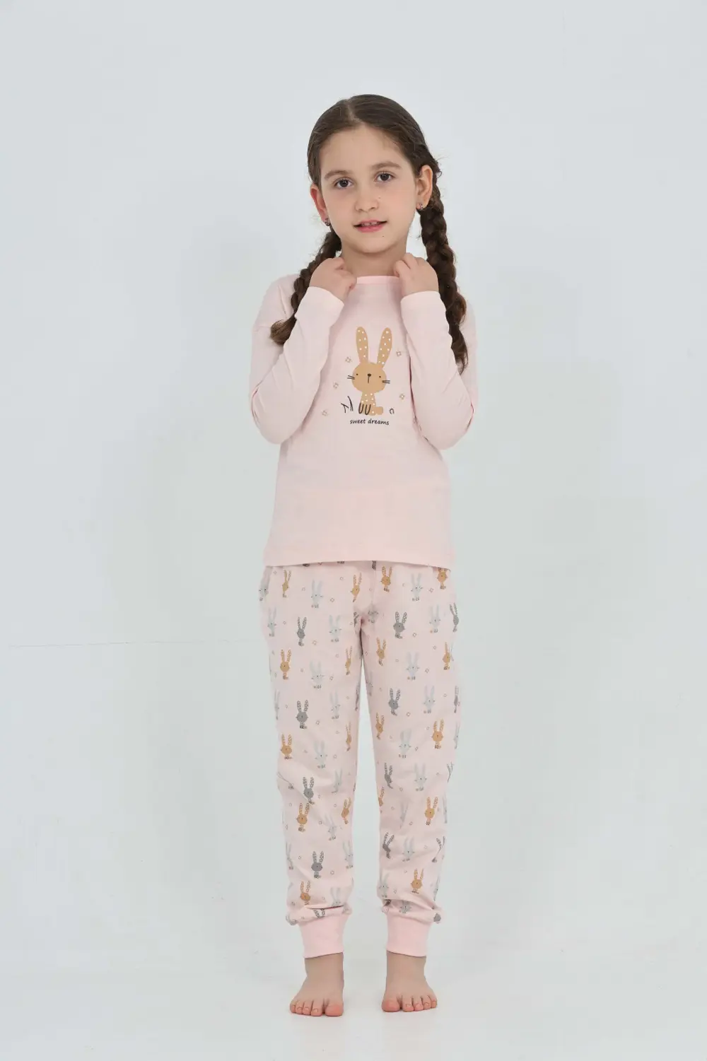 Toontoy Kız Çocuk Tavşan Baskılı Pijama Takım