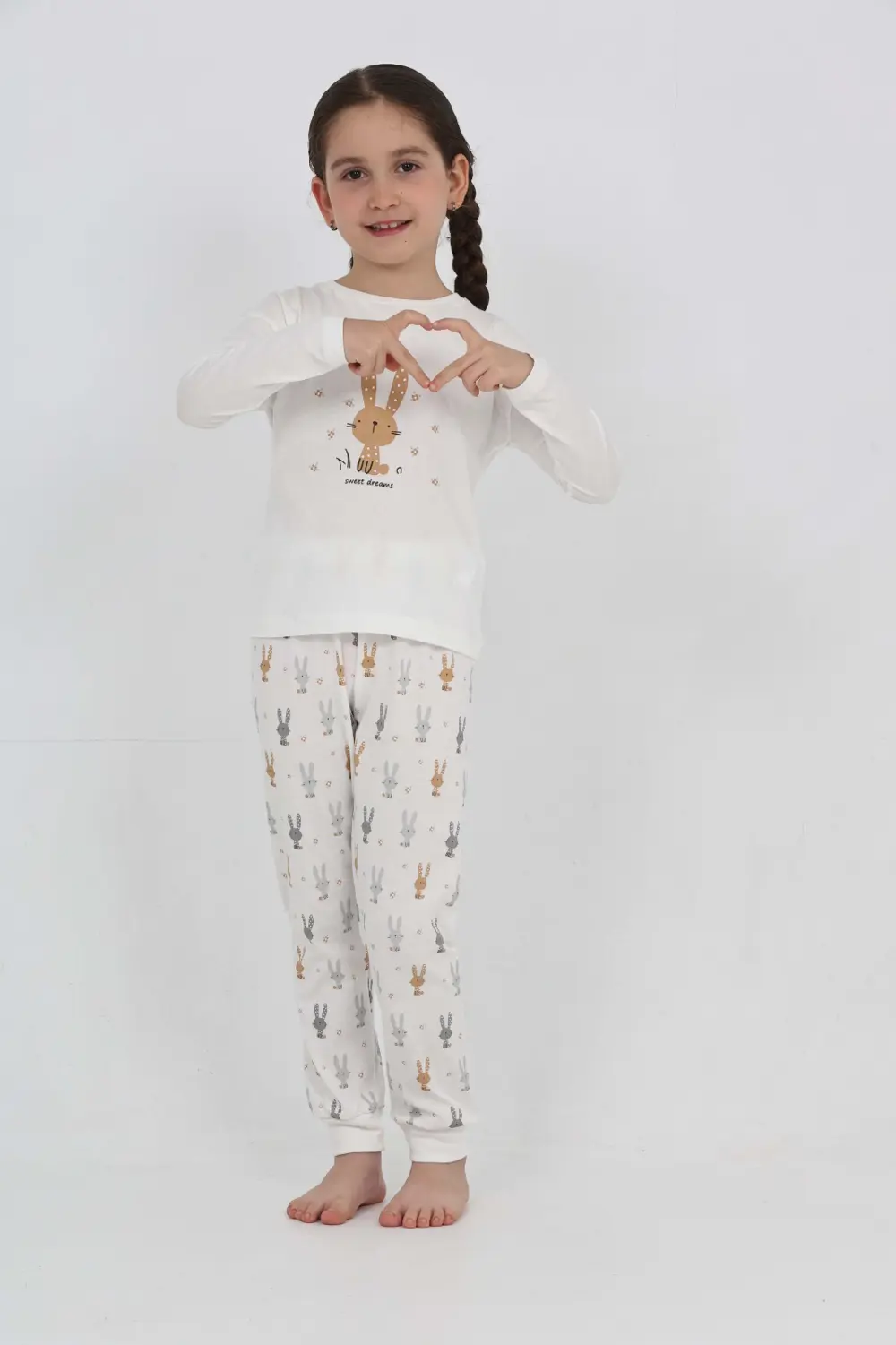 Toontoy Kız Çocuk Tavşan Baskılı Pijama Takım