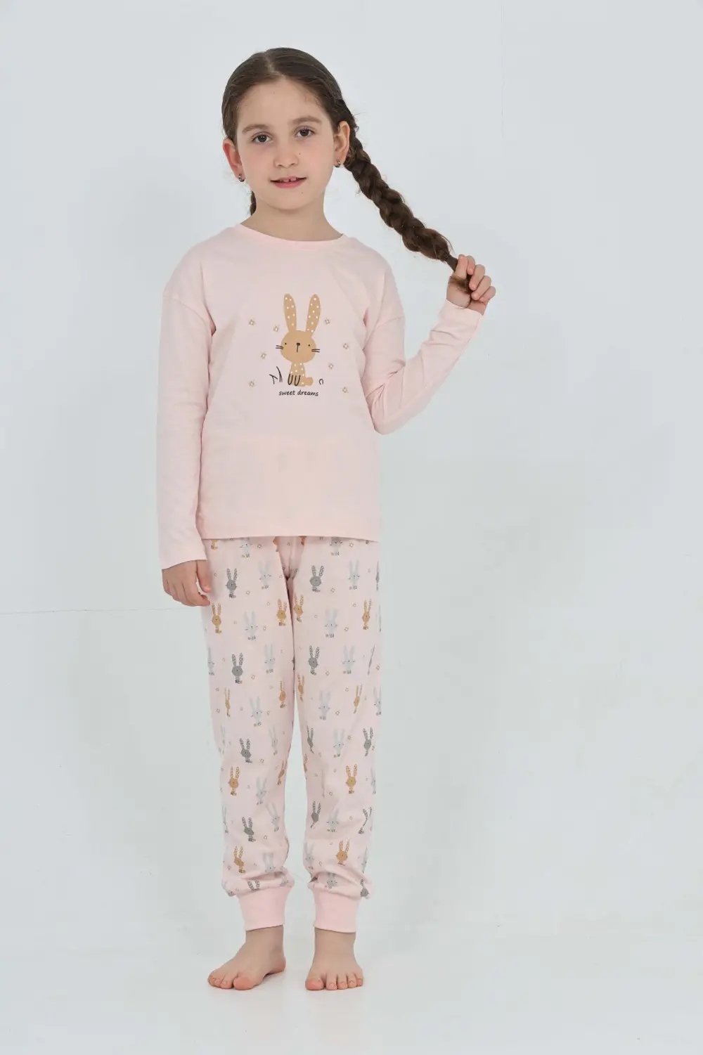 Toontoy Kız Çocuk Tavşan Baskılı Pijama Takım