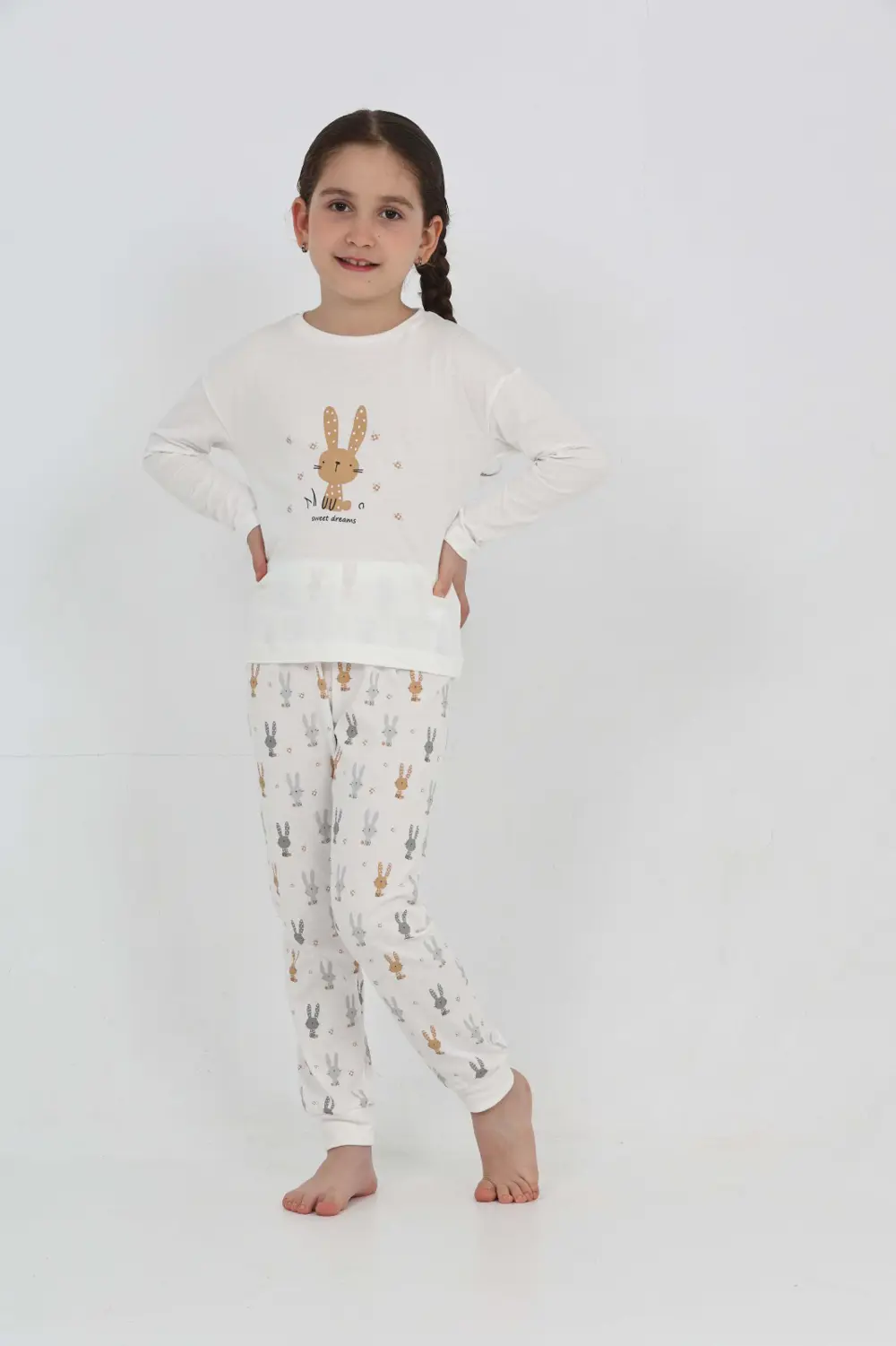 Toontoy Kız Çocuk Tavşan Baskılı Pijama Takım